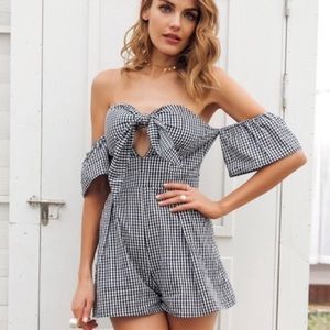 ‘Luciana’ Plaid Off The Shoulder Romper